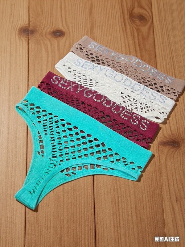 Factory Direct Sales Hollow Fishnet Hole Thong with Letters Sexy Breathable High Elastic Sexy Women's Underwear