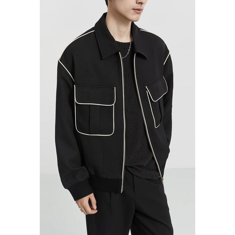 Wettbewerbsfähiger Stil schwarz-weißer Rand helle Linie High-End-Design Sinn Revers für Männer 2024 Frühling und Herbst lose_voghion.com