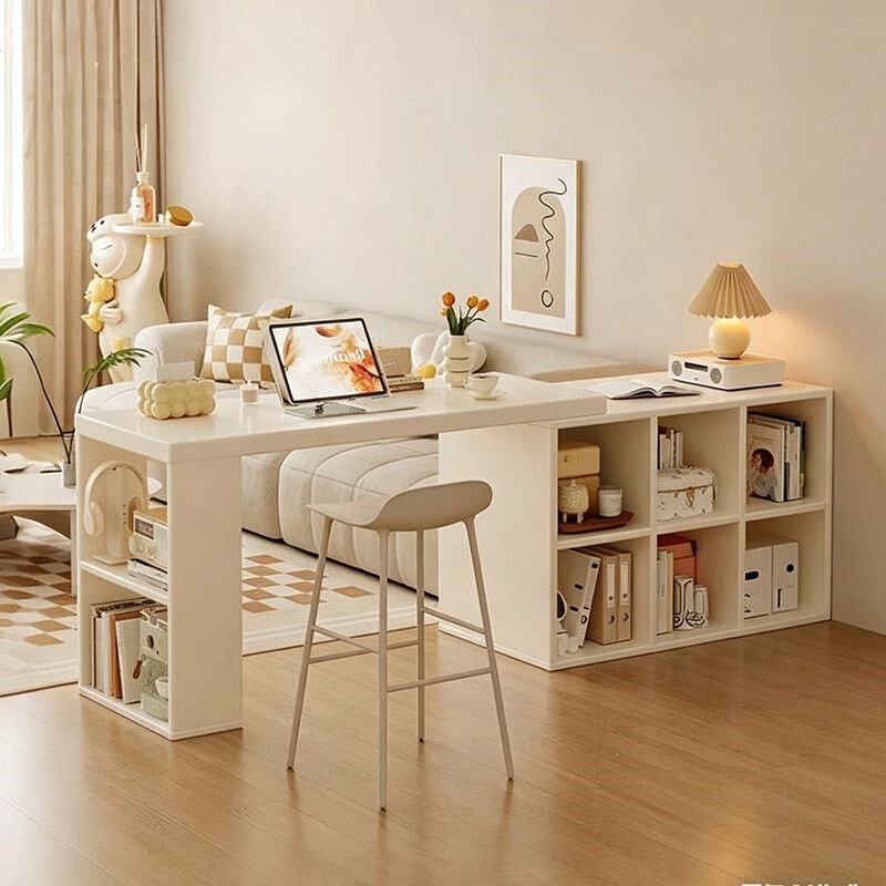 Corner Desk for Girls, Cream-Style Bedroom Vanity Table, Integrated Storage Cabinet, Work Desk, L-Shaped Computer Desk Corner Desk for Girls, Cream-Style Bedroom Vanity Table, Integrated Storage Cabinet, Work Desk, L-Shaped Computer Desk
