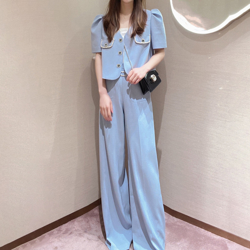 High-End Outfit 2026 New Model Socialite Party V-Neck Jacket Wide-Leg Pants Petite Stylish Two-Piece Set
