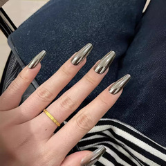 ins不鏽鋼鏡子高級感電鍍穿戴甲氣質顯白短甲金屬風預製甲片美甲