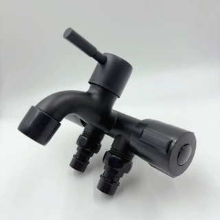 跨境一进三出多功能烤漆黑色水龙头洗衣机水龙头阳台双用水龙头