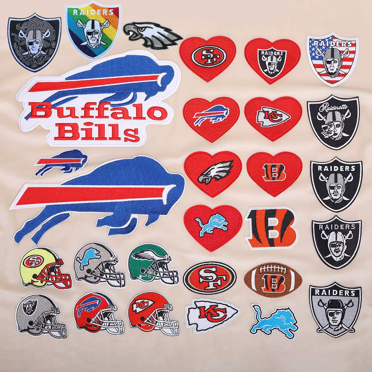 高品质NFL职业橄榄球大联盟突袭者RAIDERS刺绣布贴服装补丁贴熨烫