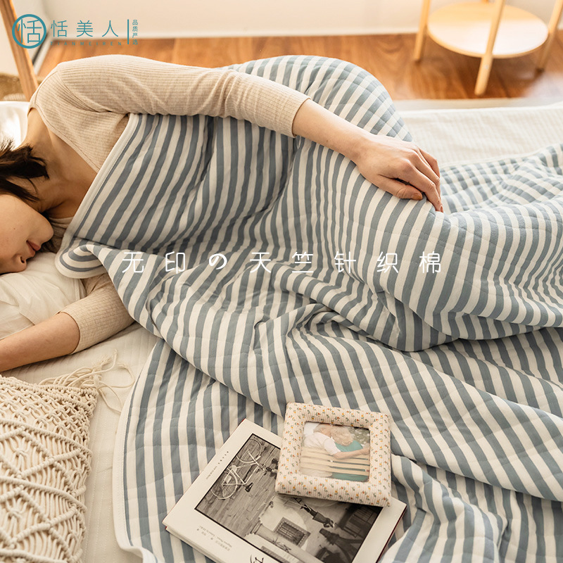 Factory Direct Sale Unbranded Knit Tencel Cotton Summer Blanket 100% Cotton Summer Full Cotton Good Quality Air Conditioner Cover Children's Thin Blanket and Bedding