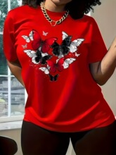 P 15640 Red Heart Pattern T-Shirt ��ɫ����T�� �羳ŷ��