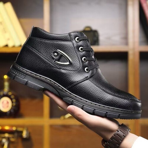Winter Fleece Lined Thick Men's Cotton Shoes Casual High Top Wool Warm Snow Boots Slip-Resistant Soft Leather Shoes