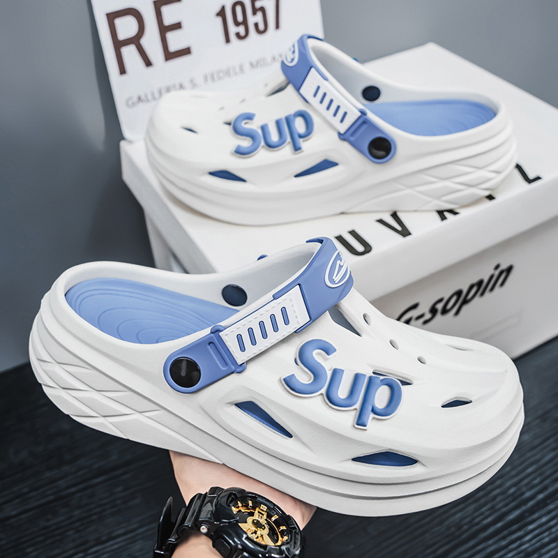 Pantuflas transfronterizas para hombres y mujeres, deportes de conducción, antideslizantes, Baotou, zapatos con agujeros de doble uso de plataforma de plataforma de arena de talla grande