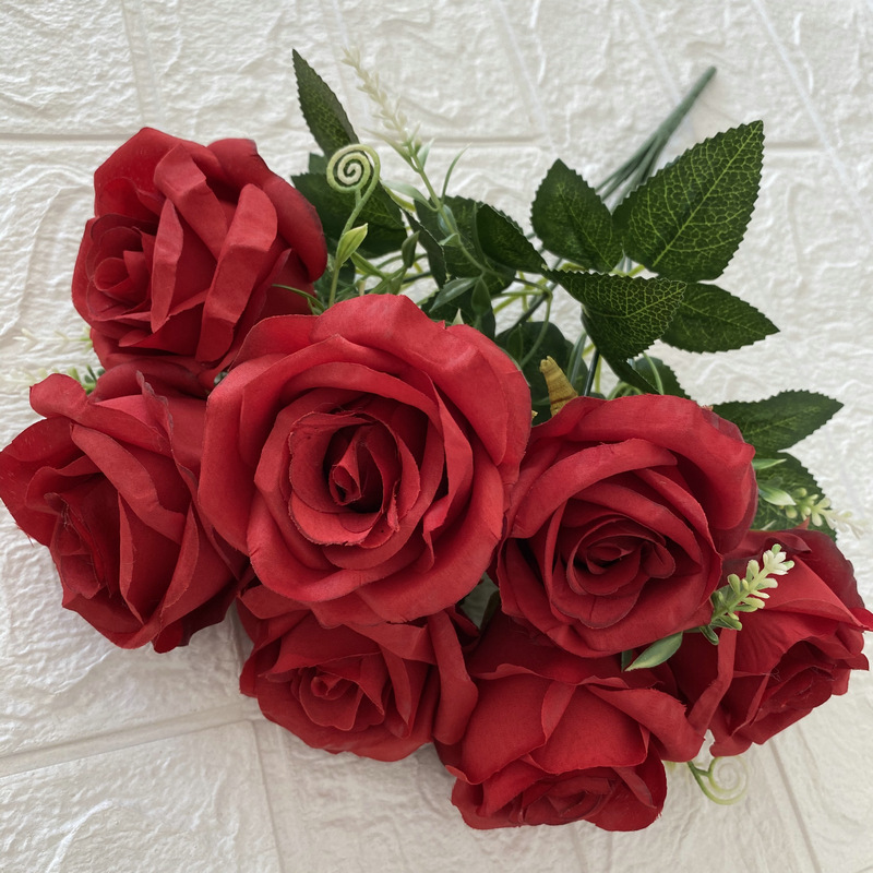 Rosa artificial ramo 7 dulces rosas hogar Decoración flor arreglo Boda boda decoración falsa flor sosteniendo Flor de seda