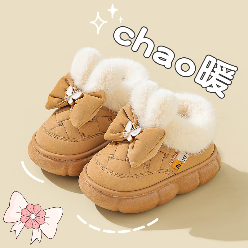 2025 New Kidsren's Cotton Shoes Girls Indoor and Outdoor Non-Slip Wear-Resistant Eva Thick Sole Fleece-Lined Thickeneded Snow Shoes Cotton Boots