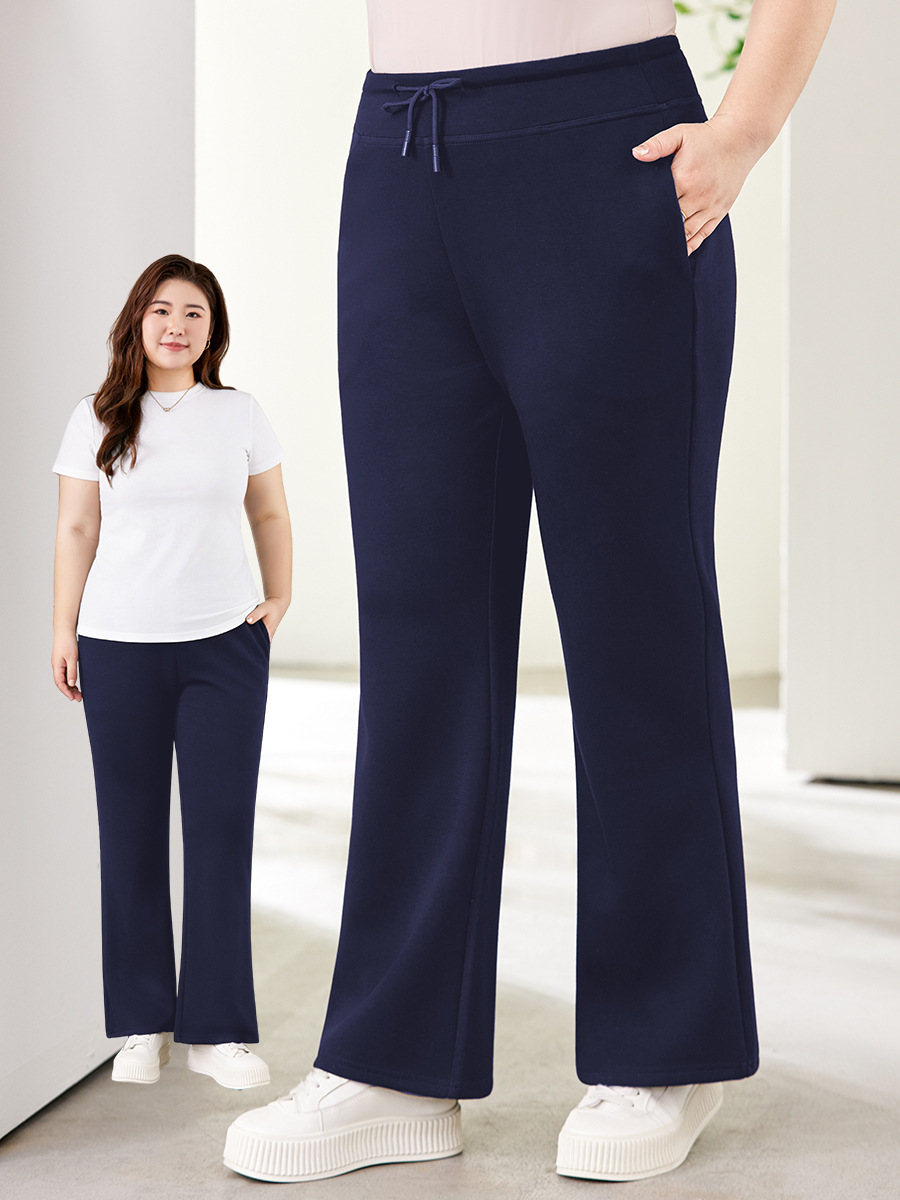 Plus-Size Women's Flared Pants 2026 New Autumn High-Waisted Slimming Drapey Casual Sports Drawstring Flared Long Pants