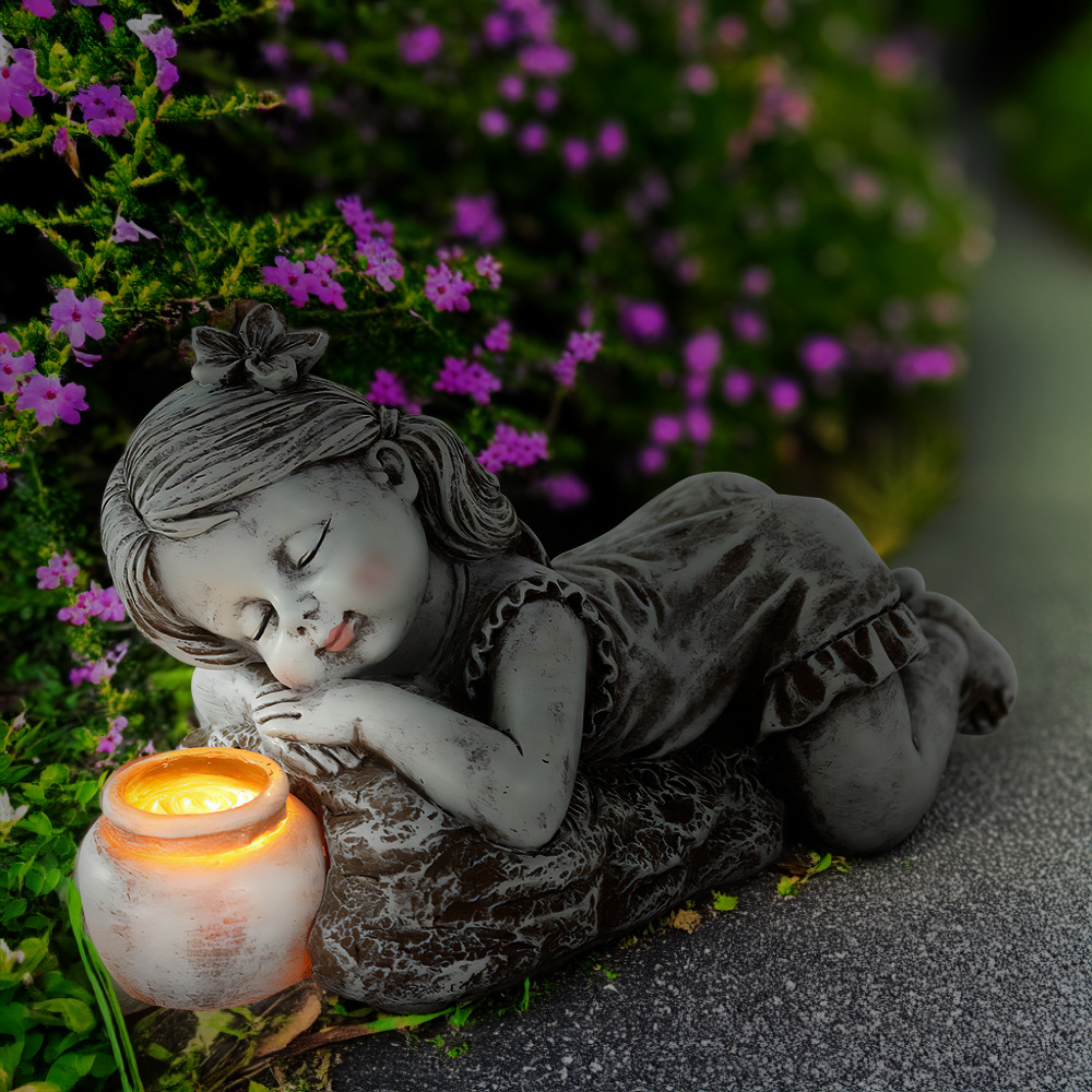  New Products Solar Reclining Posture Cute Boys and Girls Coil Lamp Ornaments Home Courtyard Lawn Landscape Decoration