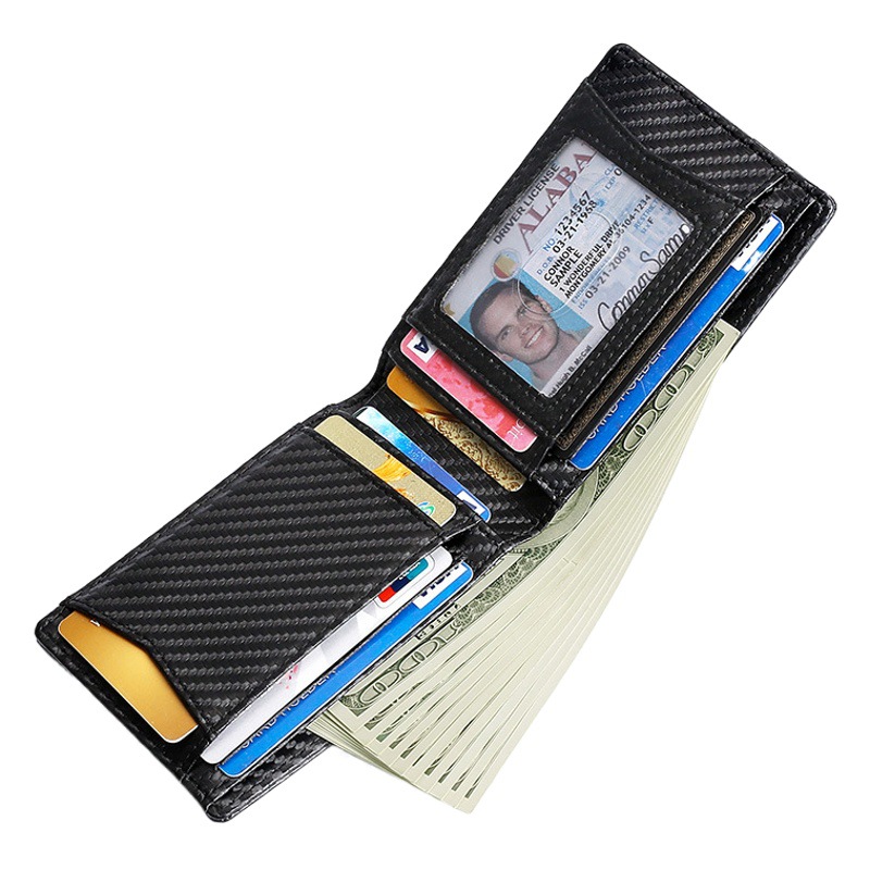 Patrón de fibra de carbono de los hombres europeos y americanos cartera airtag cartera al por mayor primera capa de piel de vaca Cartera de cuero posicionamiento cartera titular de la tarjeta