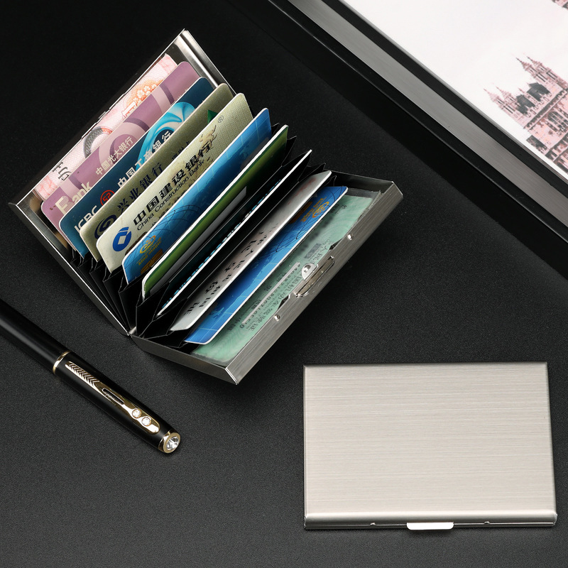 High-end metal card holder for both men and women, stainless steel ultra-thin anti-magnetic small card box, anti-scanning bank card case, card holder