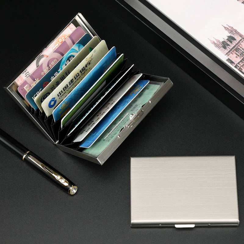 Ультратонкая металлическая карточница, нержавеющая сталь RFID-блокирующий кошелек, анти-краже 6/10 отсеков для карт