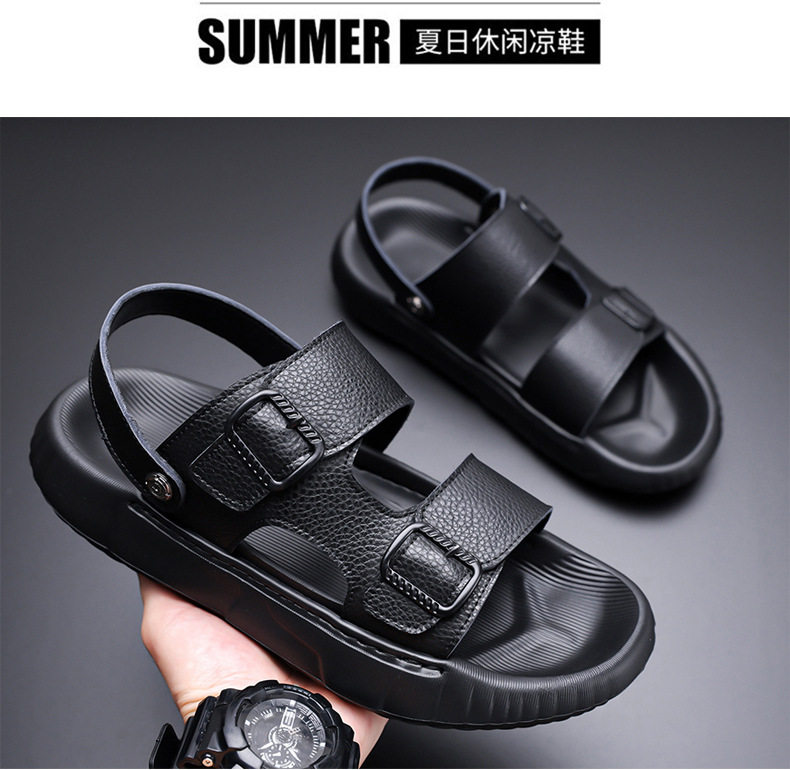 Dép sandal nam da bò lớp đầu hở ngón thoáng khí chống trượt đi biển — GA07 màu nâu, GA07 màu đen chi tiết 18