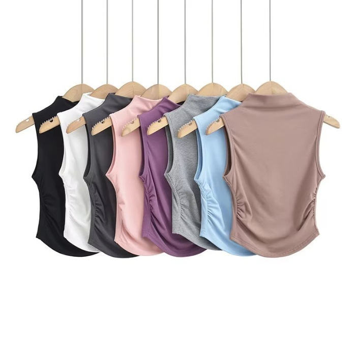 女性用ハーフタートルネックショートトップ、新しいノースリーブインナー、多用途プルオーバーベスト、スリムフィット、夏のホットガール痩身2025|undefined