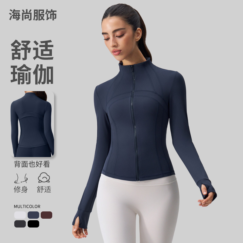 Stand Collar Patchwork Sports Jacket Slim Fit Yoga Top Outdoor Casual with Finger Loops Fitness Wear Yoga Spring Outfit