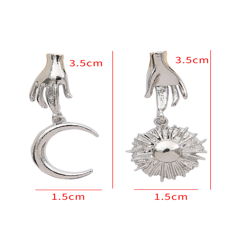 Title 1, Creative Metal Palm Sun Moon Earrings for a uni...