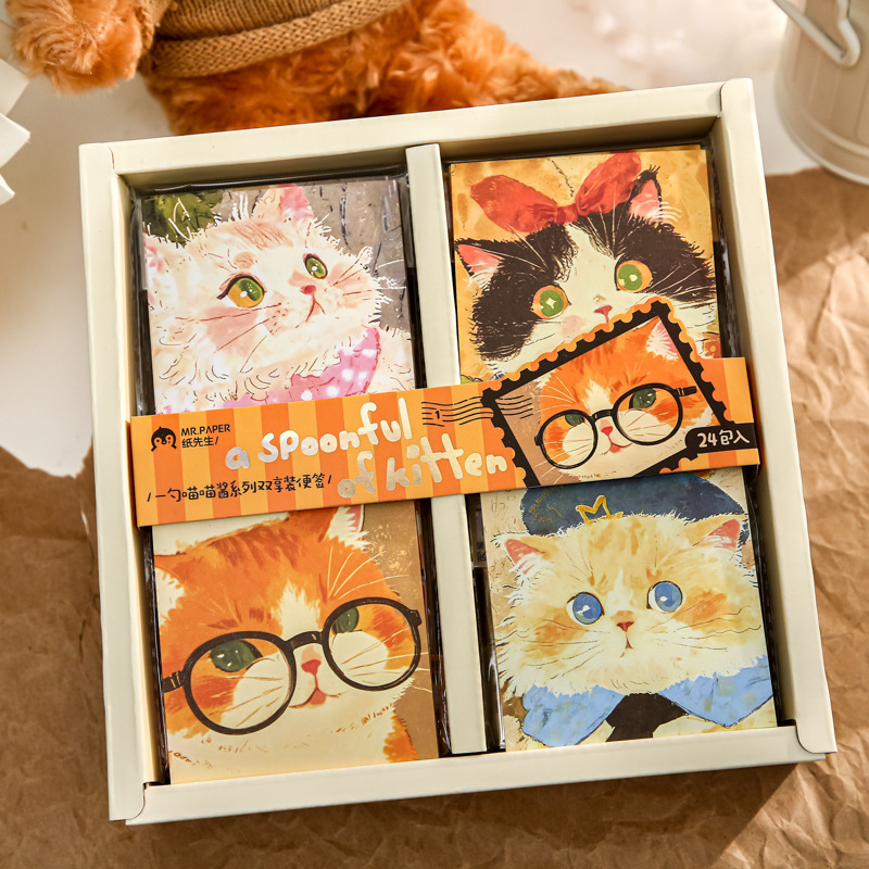 Mr. Paper Cartoon Cat Double Enjoy Bloc de notas Una cucharada de salsa Miau Miau Papel de notas de ilustración original de alto valor