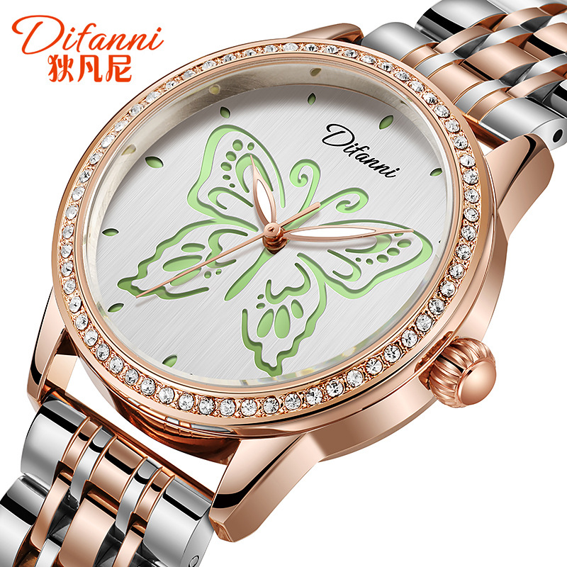 Genuine Divanni Automatic Mechanical Watch Butterfly Luminous Surface Women's Mechanical Watch Waterproof Leather Steel Strap