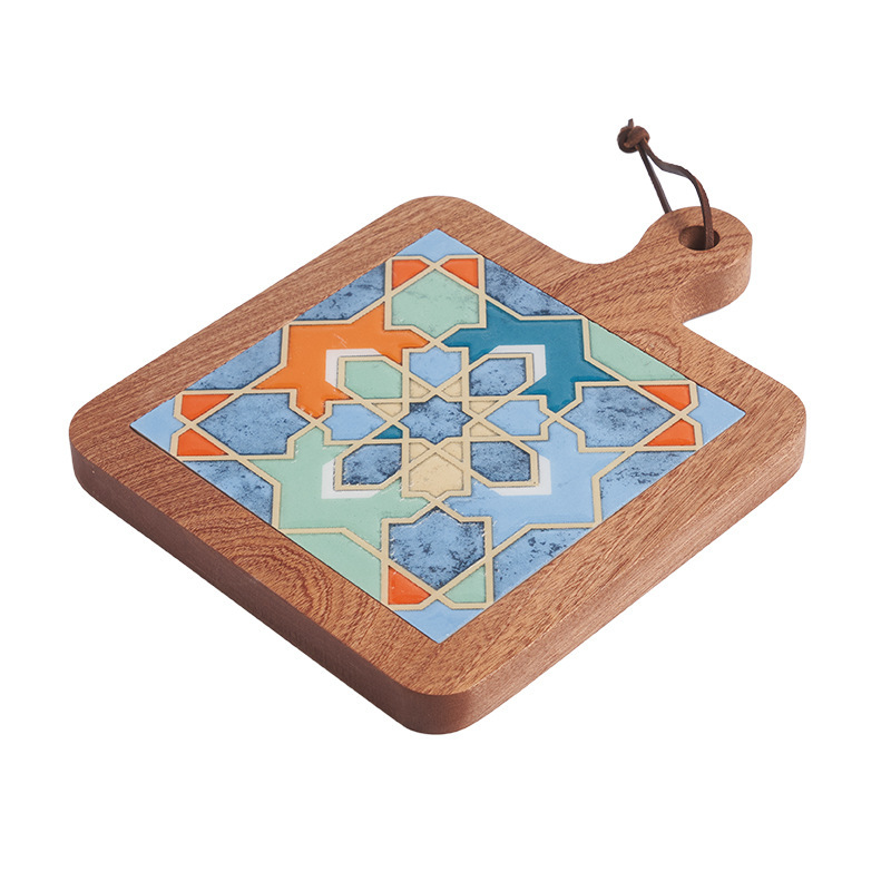 Madera maciza vintage azulejo mantel estera de aislamiento estera de mesa creativa anti-escaldado cazuela estera olla grande japonés nuevo