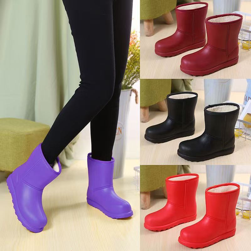 Una pieza] EVA botas de algodón de alto cilindro ligeras impermeables botas de nieve con zapatas de lluvia cálidas de lana para la madre zapatos de goma de lavado de coche
