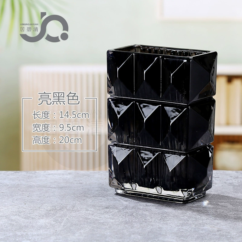 Glass Vase Rousseau Series, European-style Luxury, Black & Red Accent, 21×17.5×31.5 cm