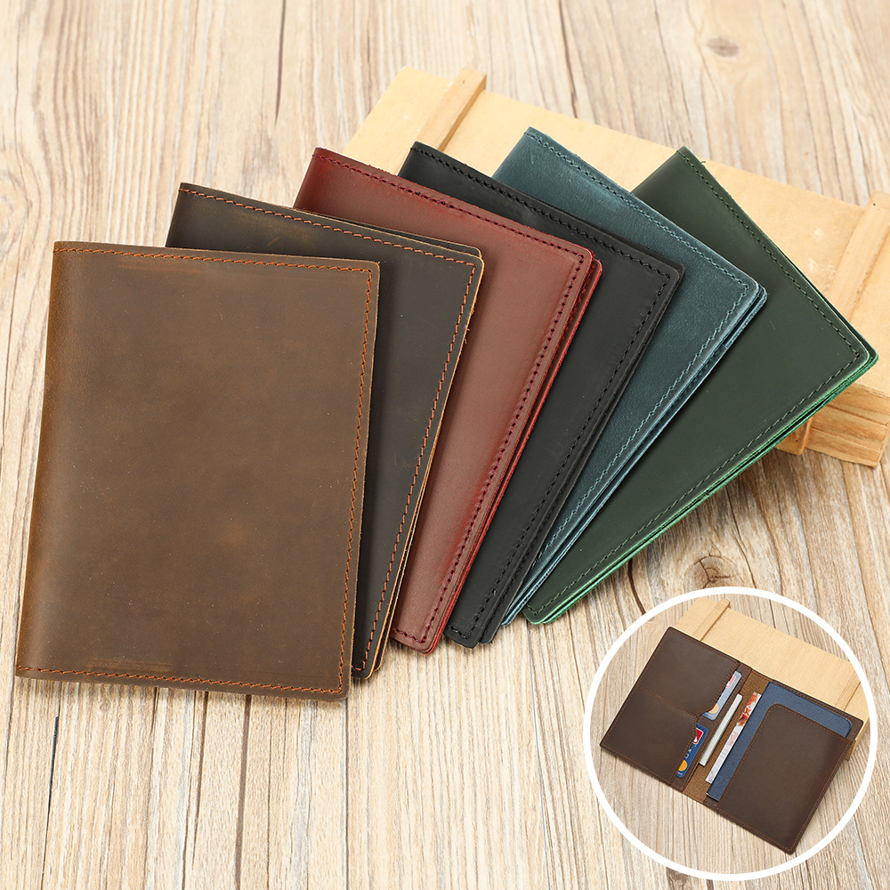 Ví cầm tay nữ da thật phong cách retro, đựng hộ chiếu và tài liệu — màu đen, màu xanh, Cà phê, Cà phê đậm