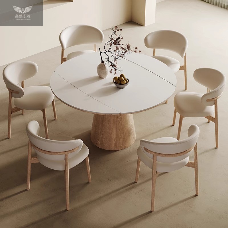 Mesa de comedor de tablero de roca de madera maciza nórdica retráctil plegable para el hogar, mesa de comedor grande y pequeña, combinación de mesa y silla de comedor de doble uso