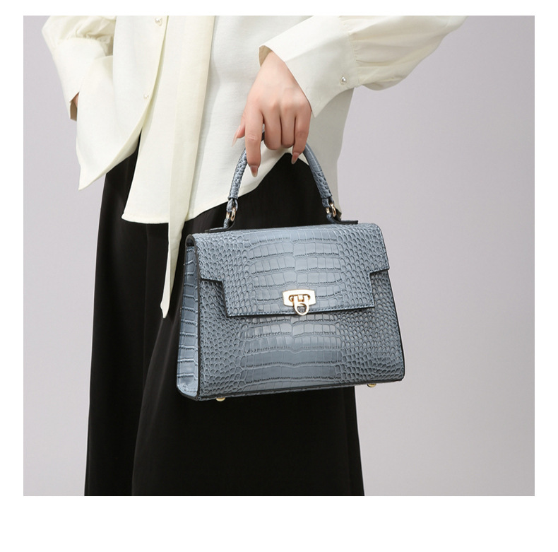 Elegant Crocodile-Textured Shoulder Bag - Vintage Kelly Style Handbag For Women, Crossbody Purse With Multiple Pockets, Fashionable PU Leather Tote_voghion.com