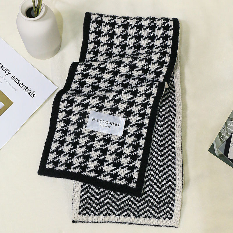 Sciarpa a griglia Qianniao da donna, inverno 2023, nuova coppia di studenti coreani versatili, lavorata a maglia, collo caldo_voghion.com
