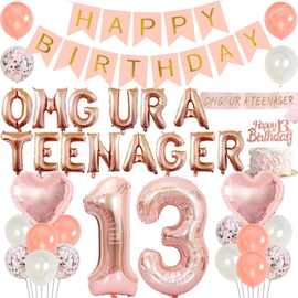 玫瑰金色OMG UR A TEENAGER 13岁生日派对装饰肩带蛋糕插跨境热卖