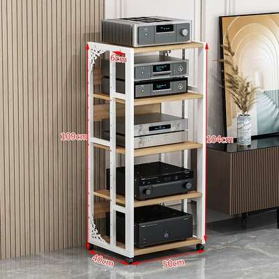 Speaker Stand | Electric car big tripod - 5-layer-d-style-white-frame-light-walnut-board