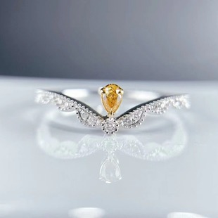 Classic small fresh water drop orange diamond ring fashion simple 0.080ct18K gold diamond ring hand jewelry wholesale