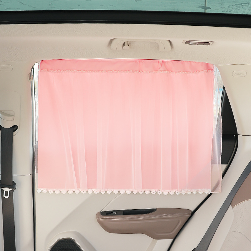 Mesh, Qìchē Car curtains - double-layer-tassel-pink