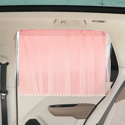 Light-Blocking, Privacy Curtain, Car curtains - double-layer-tassel-style-pink