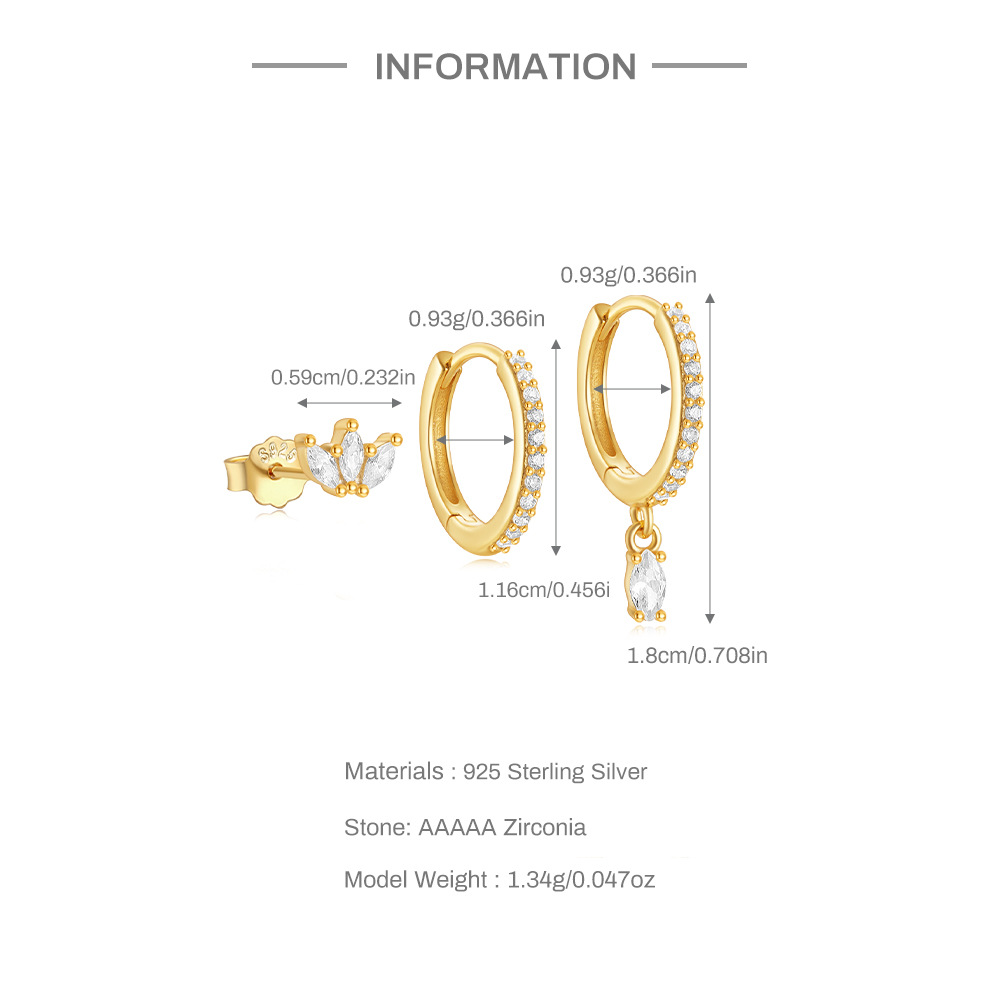 5g Weight 925 Sterling Silver Ear Needle Material Earrings Classification 3 Pieces Quantity Holiday, Travel, Selfie Occasion 925 Sterling Silver Material Geometric, Star Pattern Women's Gender Plating Design Simple Style Style 3 Pieces 925 Sterling Silver Geometric Star Earrings 5