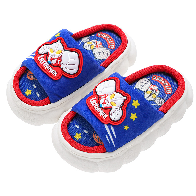 Ultraman primavera y otoño zapatillas de lino para niños Four Seasons desgaste al aire libre antideslizante transpirable algodón y lino hogar niños zapatillas de plataforma interior