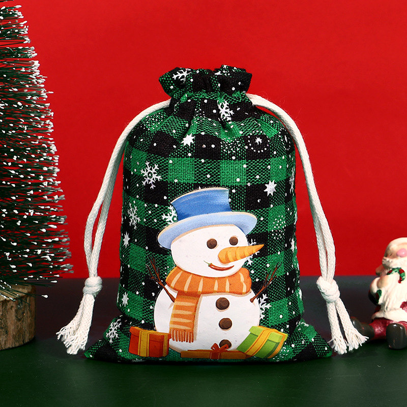 Bolsa de algodón a cuadros de Navidad con cordón Bolsa de embalaje de regalo de caramelo de Navidad Calendario de Adviento bolsa pequeña al por mayor