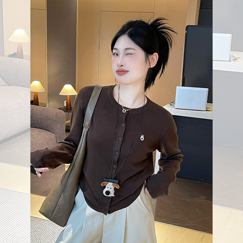 学院风韩系设计感刺绣针织开衫秋季新款女装毛衣气质外套百搭上衣|undefined
