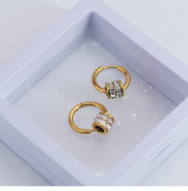 Fashion Round Titanium Steel Inlay Zircon Hoop Earrings 1 Pair