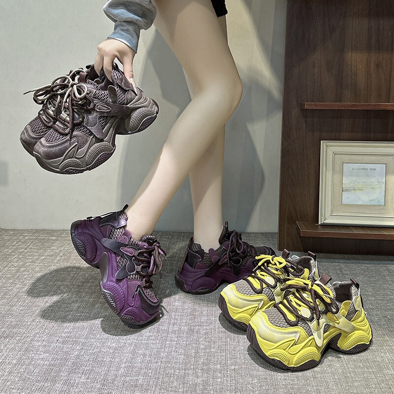Spring and autumn women's sneakers, mesh breathable thick-soled dad shoes, lightweight height-increasing non-slip mesh shoes, versatile and stylish Spring and autumn women's sneakers, mesh breathable thick-soled dad shoes, lightweight height-increasing non-slip mesh shoes, versatile and stylish
