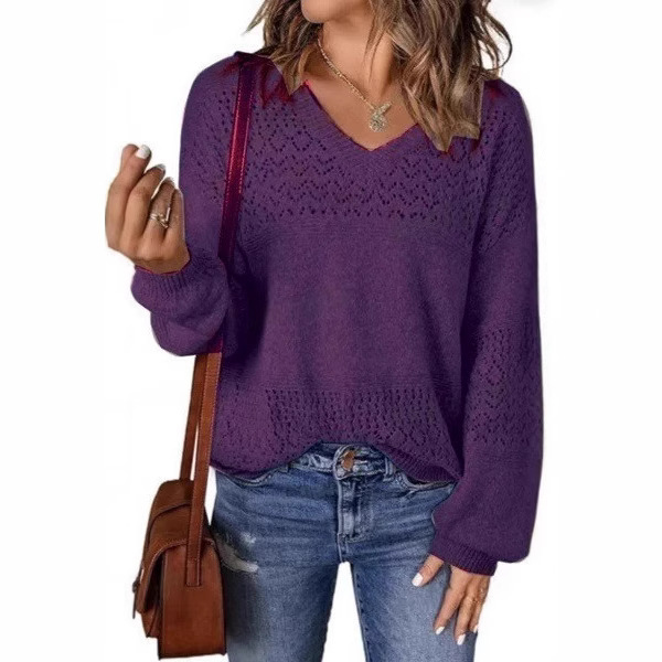 In-Stock Amazon 2026 Cross-Border Women's Pure Cotton Casual Long-Sleeve V-Neck Lightweight Crochet Pullover Sweater Top In-Stock Amazon 2026 Cross-Border Women's Pure Cotton Casual Long-Sleeve V-Neck Lightweight Crochet Pullover Sweater Top