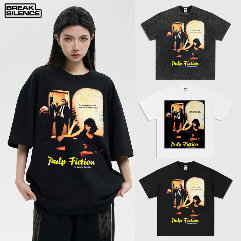 Cross-border American Retro Movie vintage Washed Short-sleeved T-shirt Heavy Men's Half-sleeved Round Neck Cotton Top Trendy