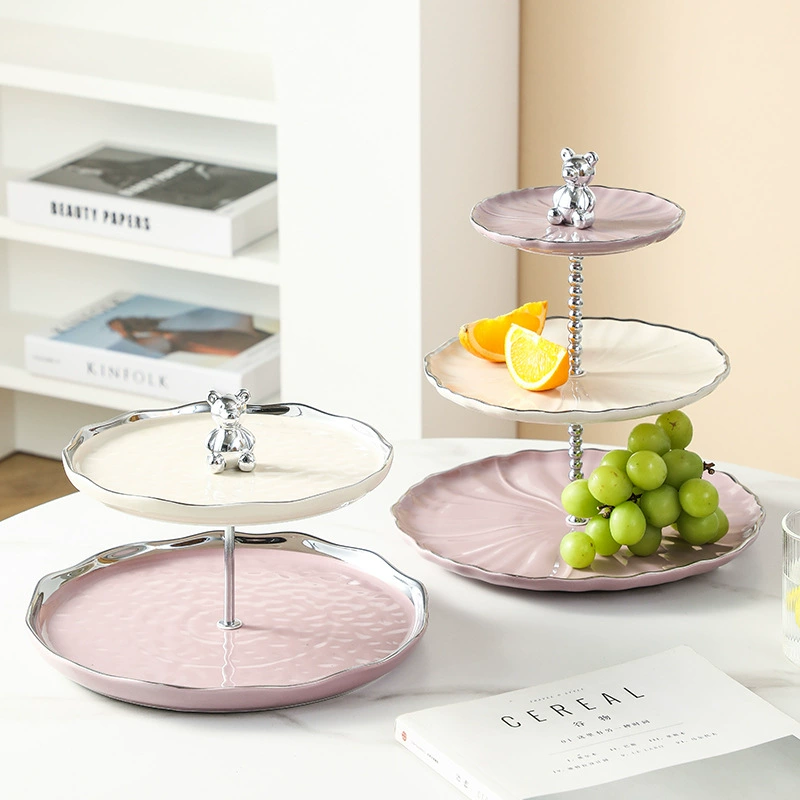 Легкая Роскошная многослойная тарелка для фруктов в кремовом стиле Высококачественные бытовые закуски Тарелка для конфет Журнальный столик для гостиной Десертная тарелка для фруктов Передняя стойка регистрации