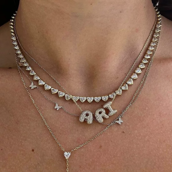 Cross-border new necklace 18k real gold zircon micro inlaid bubble balloon diy English name 26 letters pendant