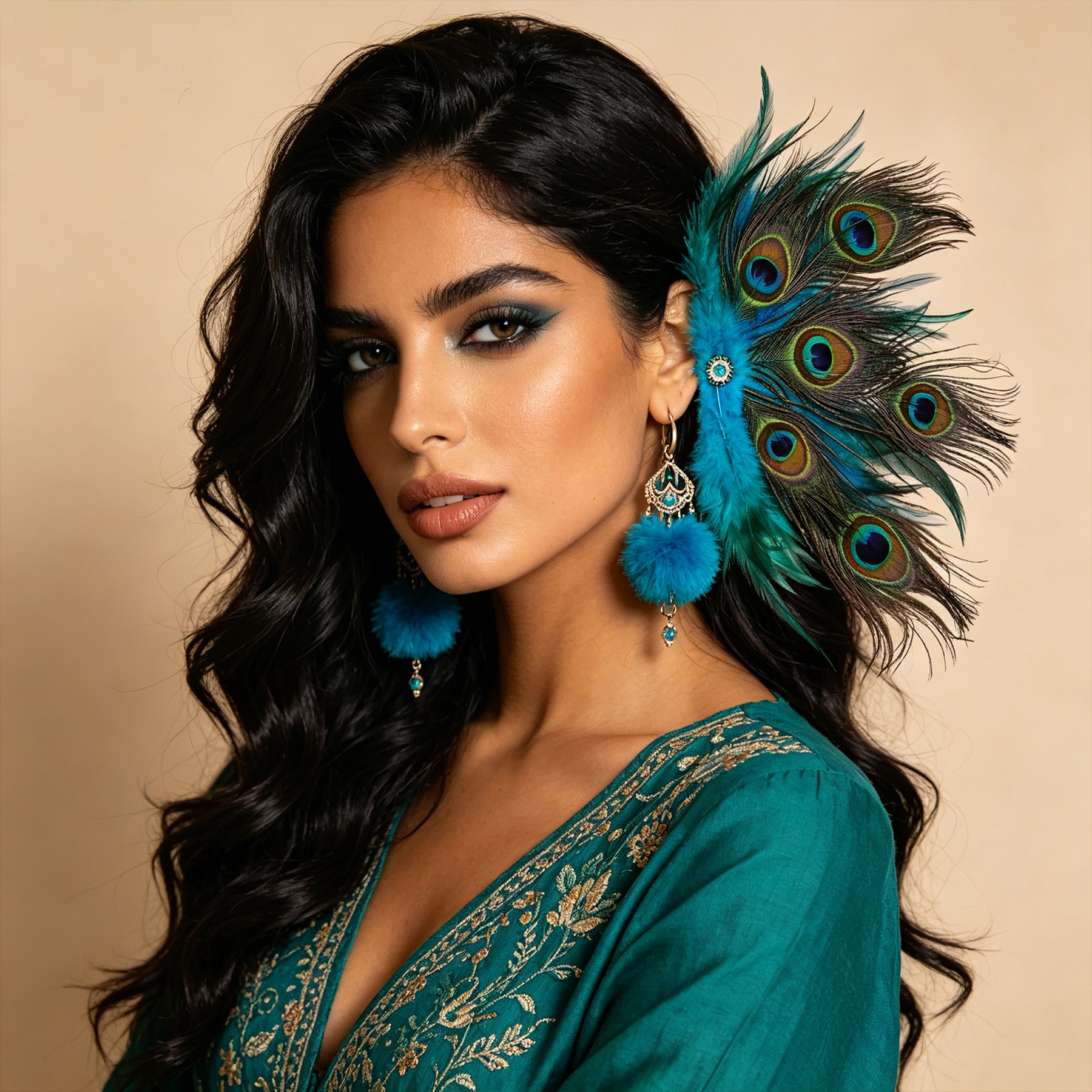 Bohemian-style peacock feather earrings, bold and unique, Yunnan Dai ethnic style, Southeast Asian exotic travel photography accessories