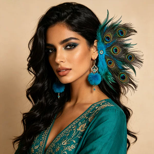 Bohemian-style peacock feather earrings, bold and unique, Yunnan Dai ethnic style, Southeast Asian exotic travel photography accessories