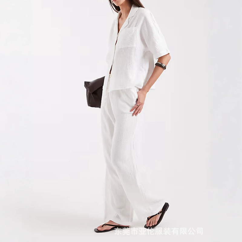 High-End Casual Suits, Clothing Customization Factory, Double-Layer Cotton Gauze Loungewear, Old Money Style Shirt Set