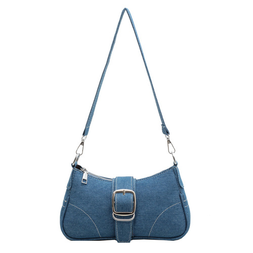 Denim baguette bag for women  new retro chain shoulder armpit bag niche high-end texture crossbody bag